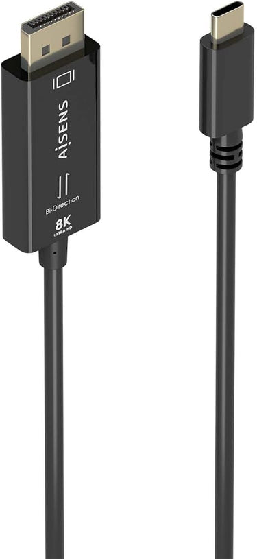 AISENS - A109-0879 - Cable Conversor Bidireccional USB-C A DISPLAYPORT 8K@60Hz, USB-C/M-DP/M, Negro, 1.8M
